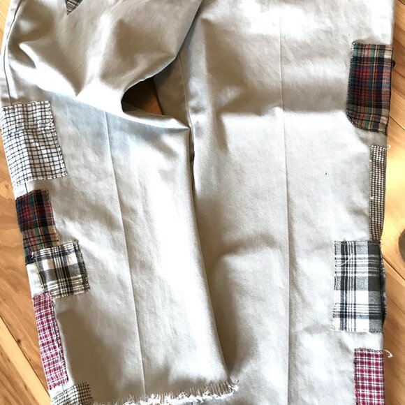 Upcycled Cropped Boho Patchwork Khaki Pants, Travel Leisure Women's Size 10 - Picture 13 of 14